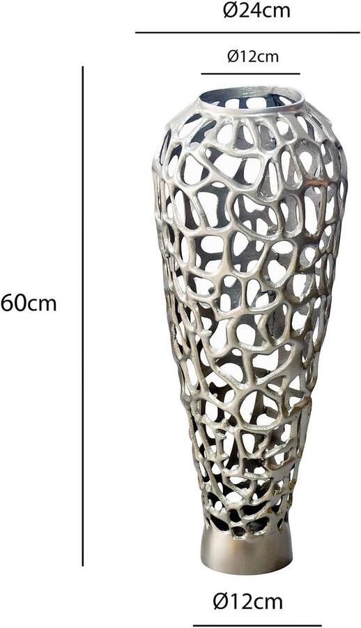 Vloervaas Aluminium Zilver Hoog Bloemenvaas Sculpturaal slank staande vaas in onregelmatige vorm metalen vaas handgemaakt woondecoratie voor droogbloemen en takken