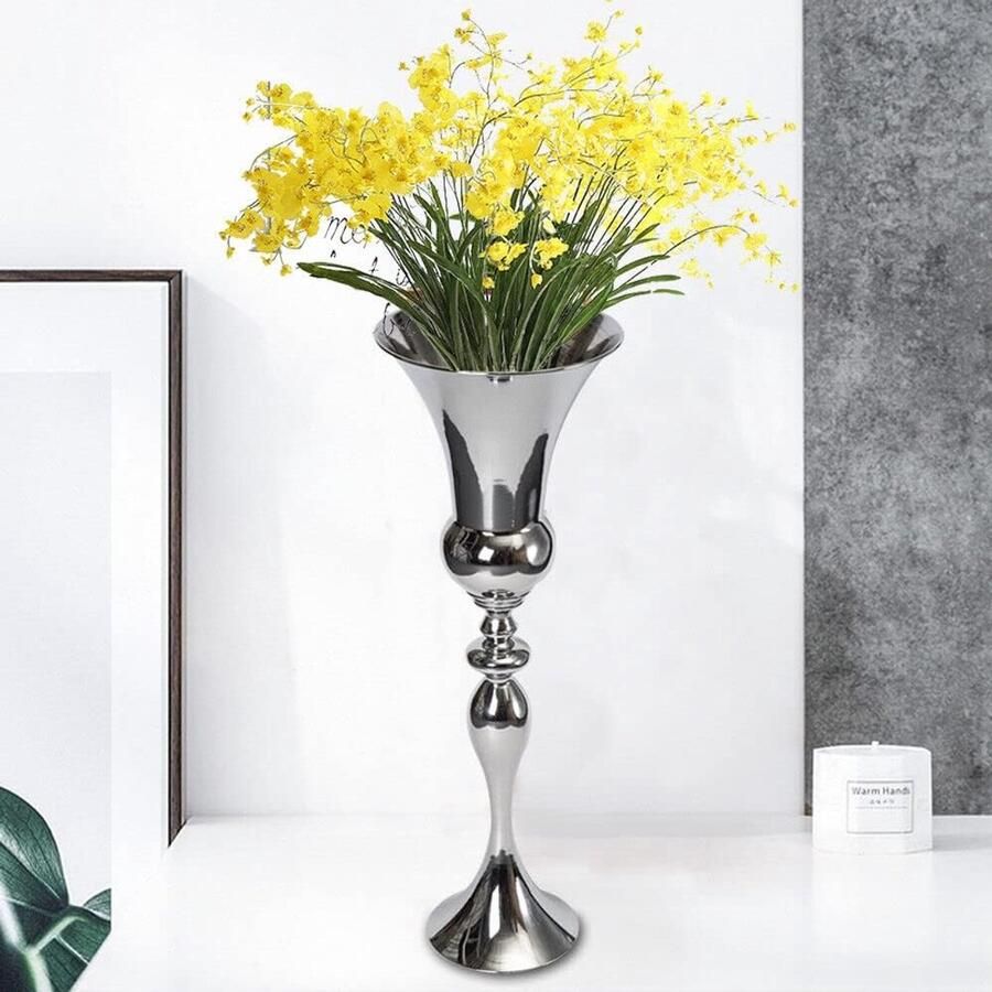 Vloervaas grote decoratie metalen vaas zilver woondecoratie hoge staande vaas voor pampasgras en bloemen