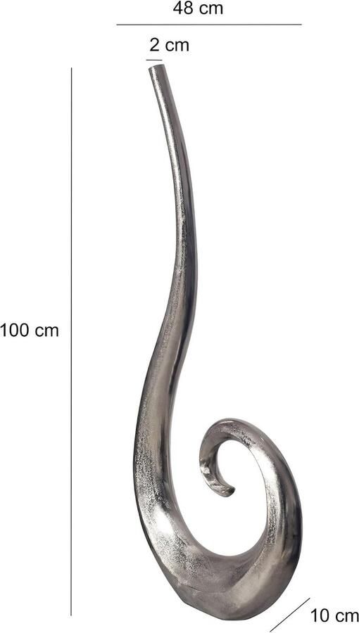 Vloervaas Spiraal Aluminium Zilver Bloemenvaas XXL siervaas in krulvorm staande vaas handgemaakt woondecoratie voor woonkamer hal en eetkamer