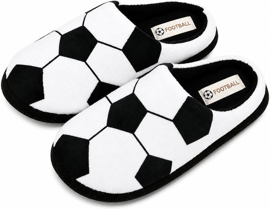 Voetbal Pantoffels EK WK Zachte Huisslippers Sloffen Comfortabel & Warm Zwart Wit