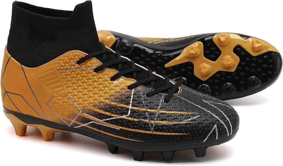 Voetbalschoenen voor jongens Turf Voetbalschoenen Professionele Tiener Atletiek Sneakers Outdoor Antislip Training Voetbalschoenen Hoge Top Voetbalschoenen Spikes Zwart Goud