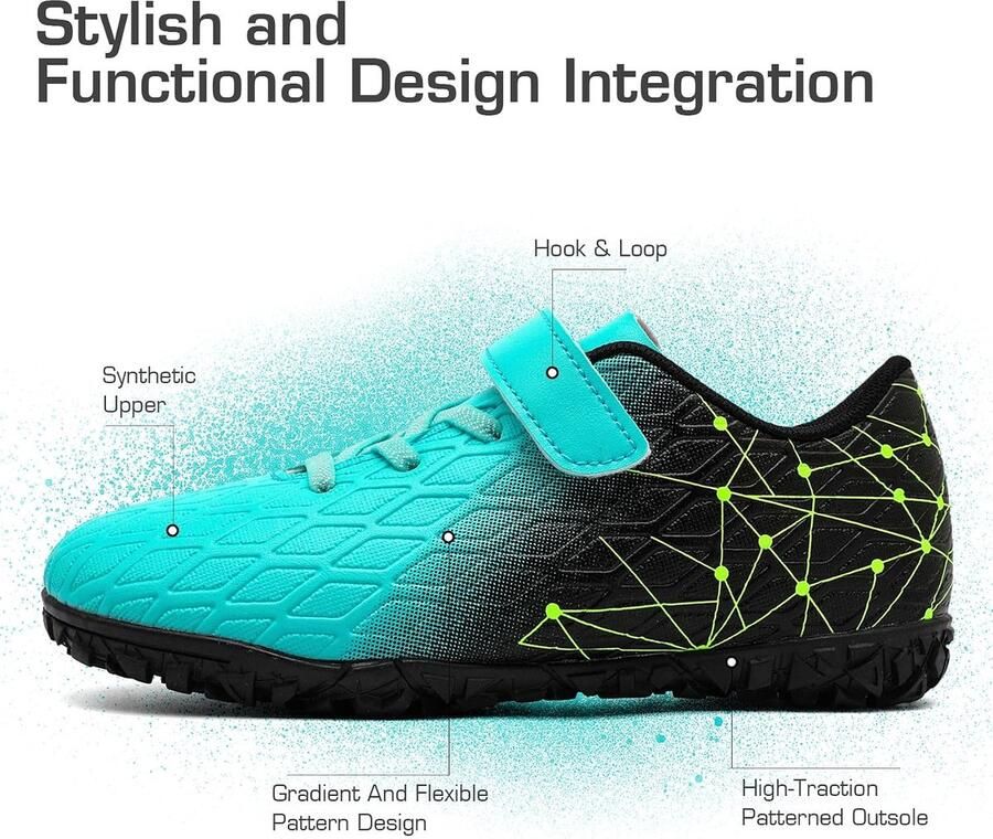 Voetbalschoenen Kinderen Meisjes Firm Ground Voetbalschoenen Astro Turf Trainers Atletiek Sport Futsal Schoenen Tiener Professioneel Competitie Binnen Buiten Unisex Turkoois