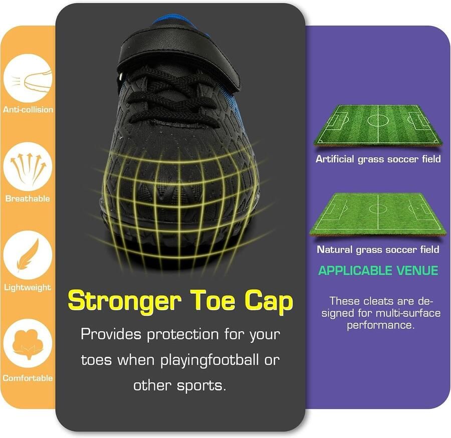 Voetbalschoenen voor kinderen voetbalschoenen met lage noppen voor kunstgras binnen antislip voor training en voetbal voor jongeren
