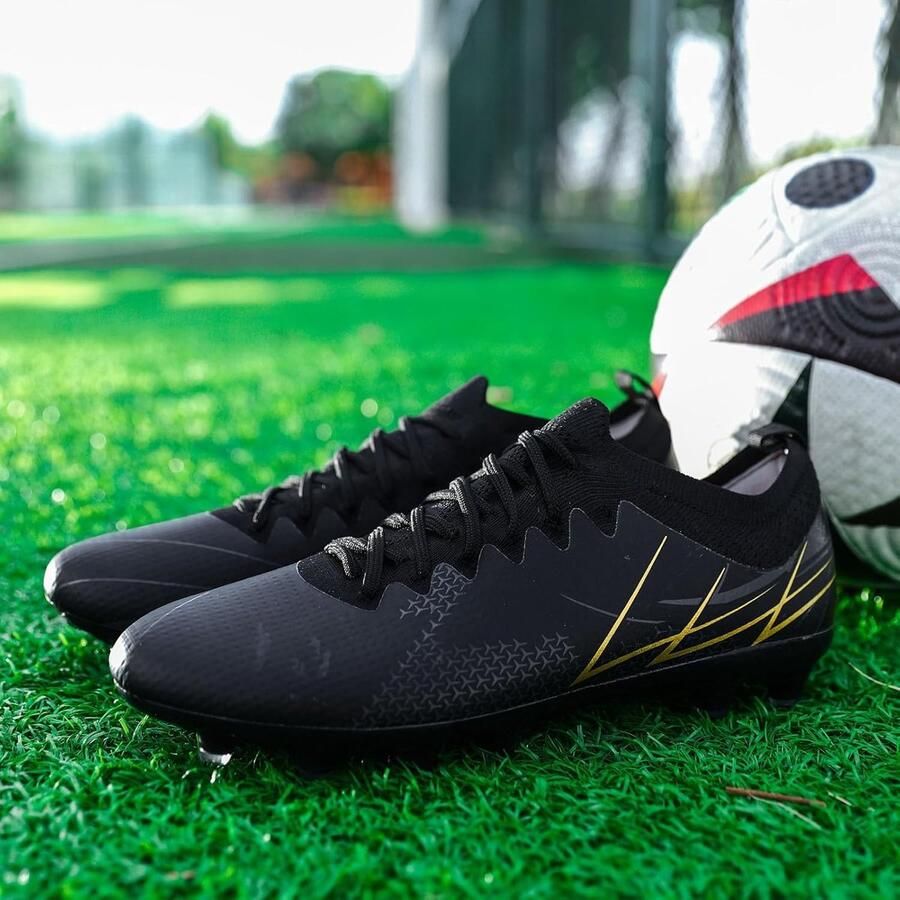 Voetbalschoenen Zwart Goud EU Kunstgras Noppen Voor Heren en Jongens