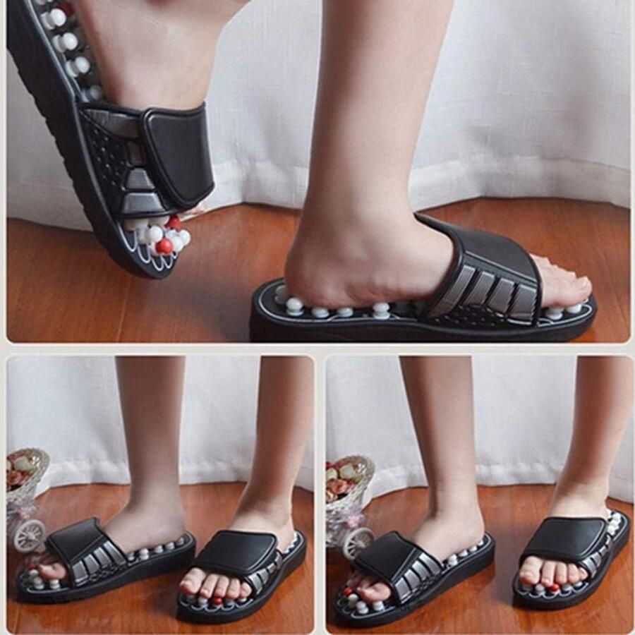 Voetmassage Slippers met Magnetische Therapie en Acupressuur Reflexzonemassage Sandalen voor Mannen Zwart