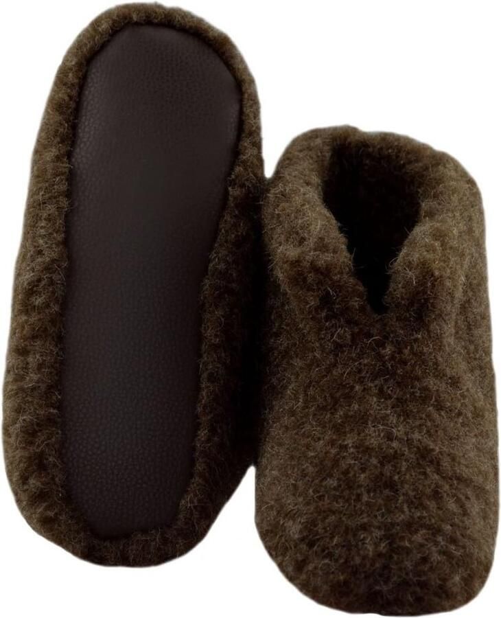 Voetwarmer pantoffels 100% schapenwol bruin