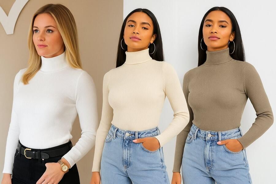 Voordeelpakket van 3 Cozy sweater Comfy coltrui wit taupe Beige Coltrui voor dames - Foto 2