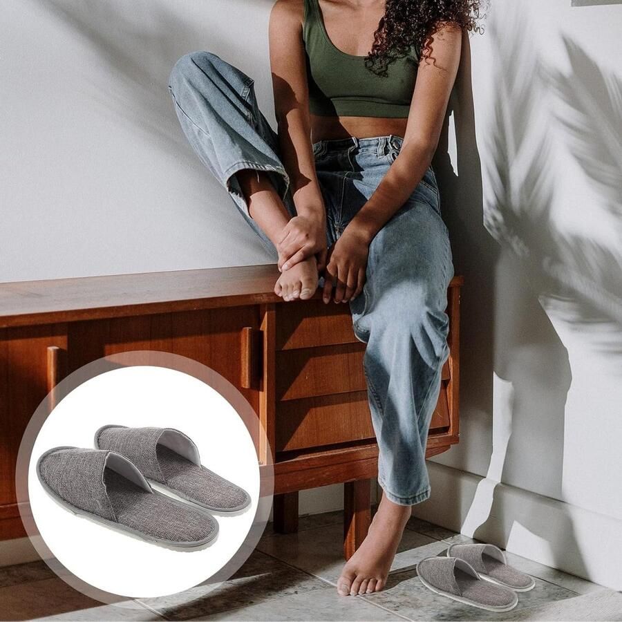 Vouwbare Linnen Slippers voor en Gemakkelijk Wasbare Reisslippers voor Zakelijk Gebruik en Hotelverblijf Comfortabele Katoenen Slippers
