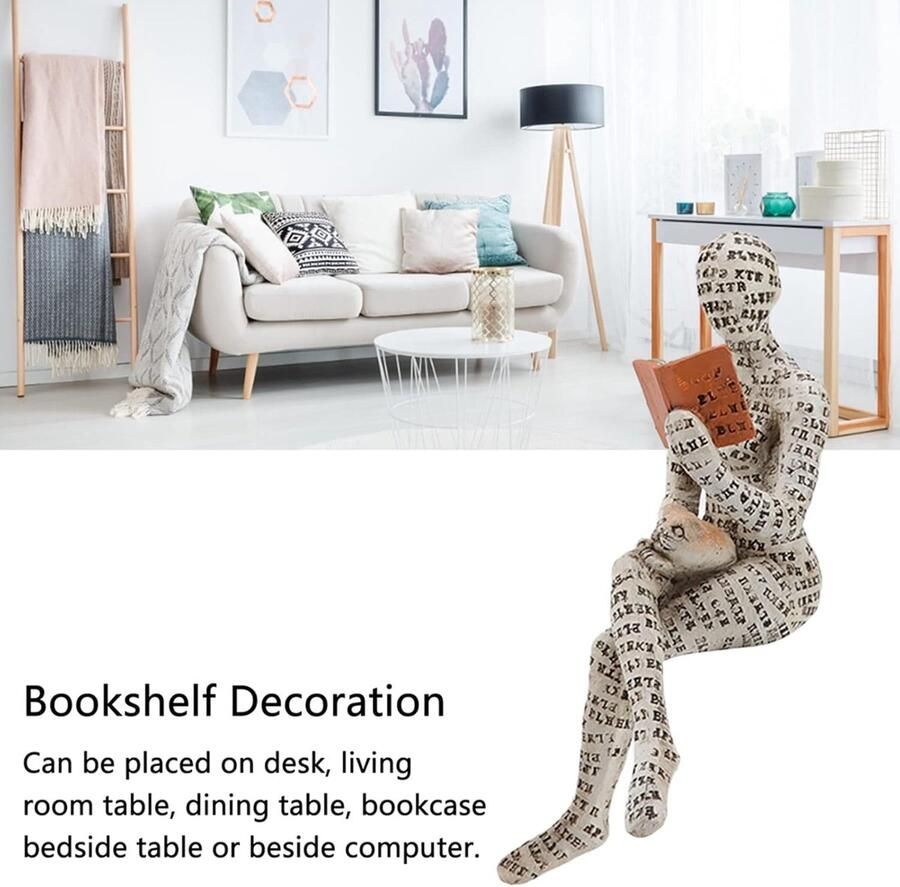 Vrouw Beeldje Creatieve Hars Lezen Vrouwen Denker Standbeeld Moderne Abstracte Kunst Sculptuur voor Home Office Decoratie (B)