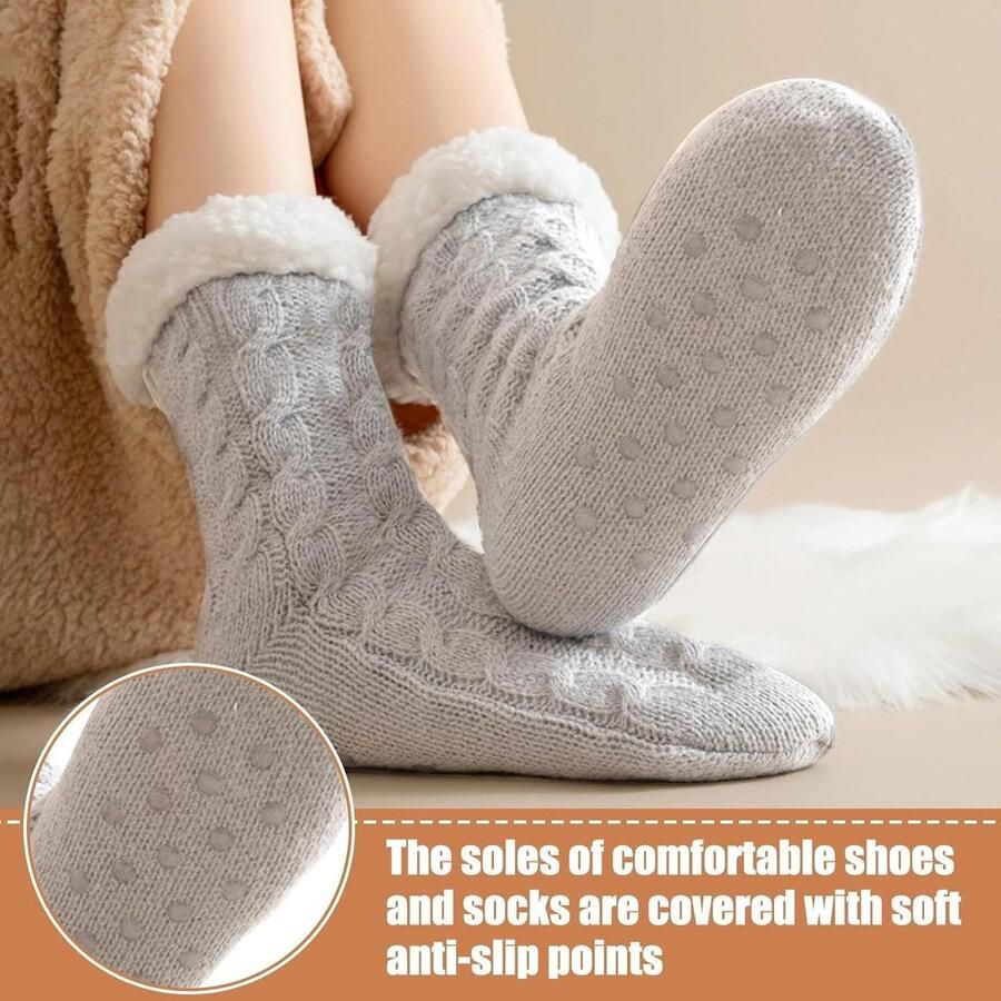 Vrouwen Antislip Sokken Warme Fleece Warme Wintersokken Grof Gebreide Winter Dikke Slipper Bed Slippers