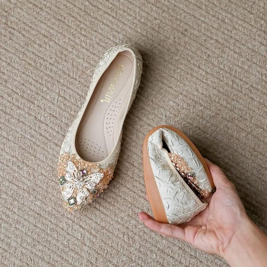 Vrouwen Ballerina Schoenen met Strass Vouwbare Comfortabele Flats voor Bruiloft en Dagelijks Gebruik Perfect voor Wandelen en Casual Stijl
