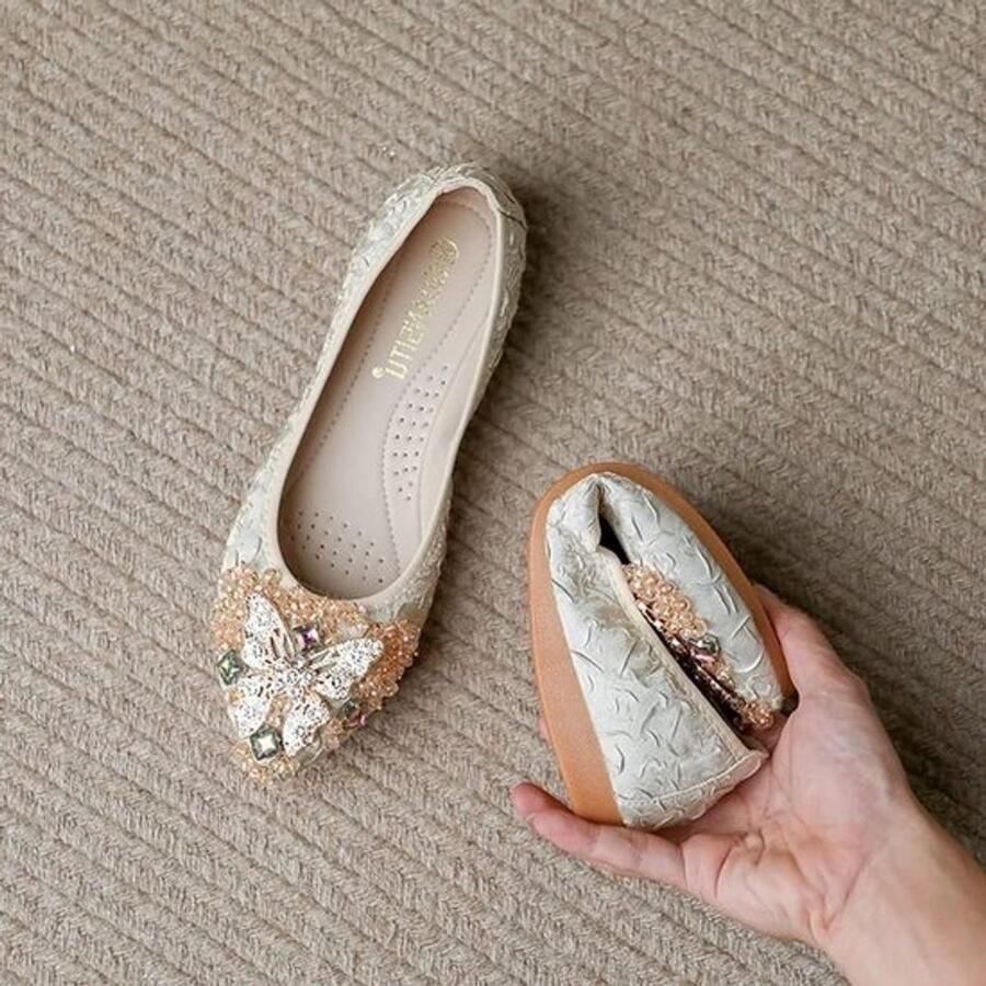 Vrouwen Ballerina Schoenen met Strass Vouwbare Comfortabele Flats voor Bruiloft en Dagelijks Gebruik Ideaal voor Wandelen en Casual Stijl