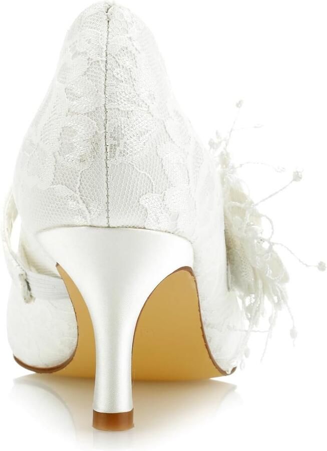 Vrouwen Bruids Schoenen Gesloten Teen Stiletto Hak Kant Satijnen Pumps Bloem Imitatie Trouwschoenen