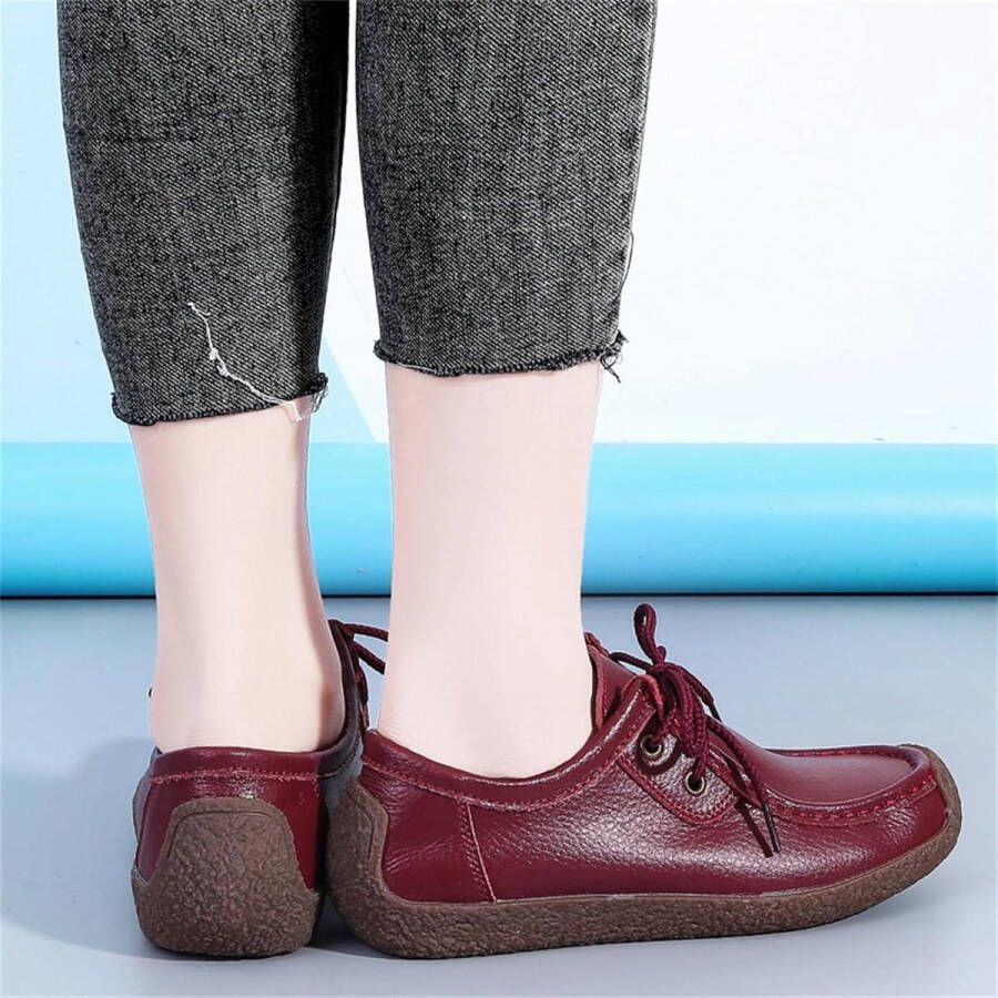 Vrouwen Comfortabele Instappers met Vetersluiting Slip-on Platte Laarzen Rijden Mocassins voor Kantoor Werk Wandelen en Verpleging
