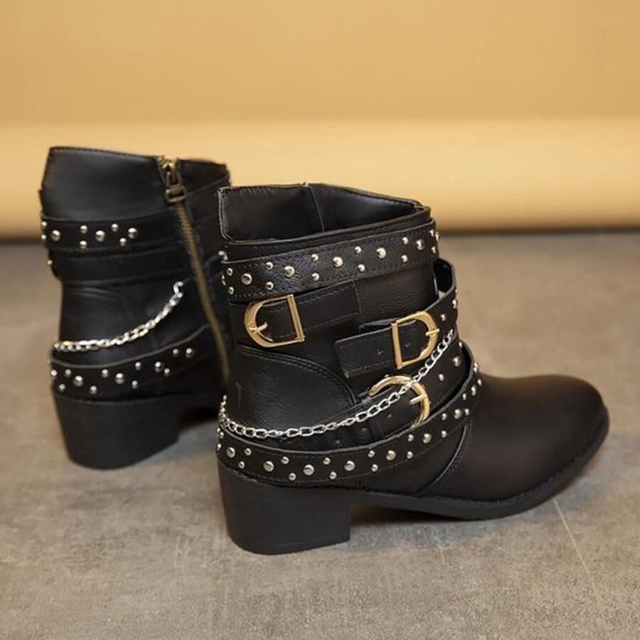 Vrouwen enkellaarzen Mode Lage blok hakken Kant ritssluiting Klassieke comfort Winter uk Zwart