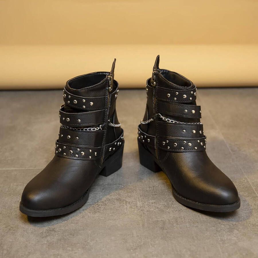 Vrouwen Enkellaarzen Zwarte Lage Blokhakken met Ritssluiting voor Winter t m