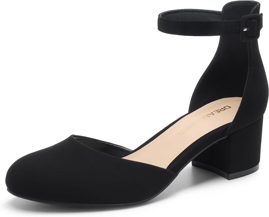 Vrouwen gesloten ronde neus lage blokhakken enkelband dikke hak pumps jurk bruiloft kantoor party schoenen
