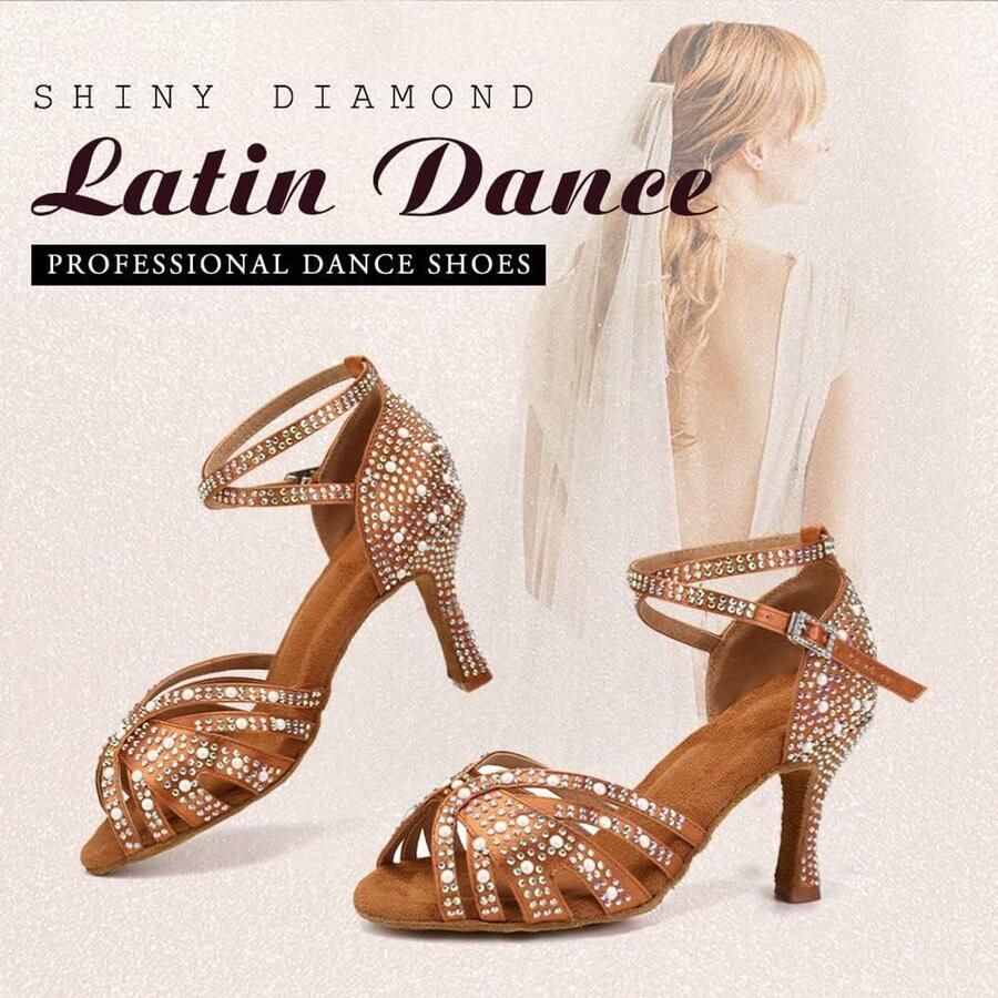 Vrouwen latijnse dansschoen satijnen Rhinestones Salsa professionele Ballroom Dansschoen 40