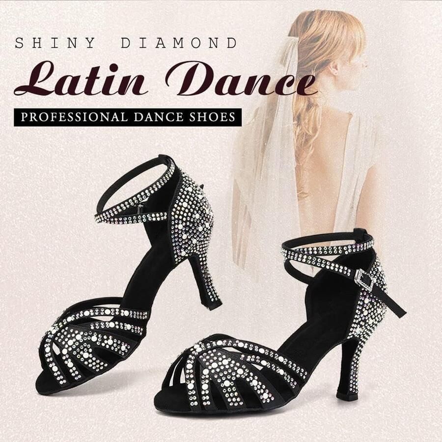 Vrouwen latijnse dansschoen satijnen Rhinestones Salsa professionele Ballroom Dansschoen 43