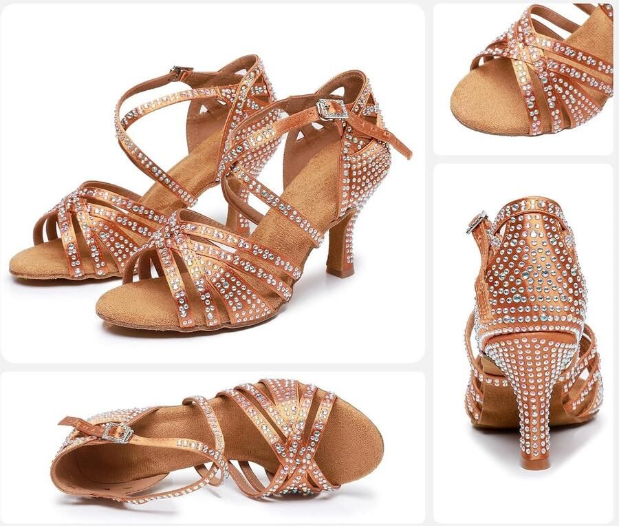 Vrouwen Latin Dance Strass Schoenen Zachte Bodem Moderne Pole Dance Ballroom Dance Bruiloft Schoenen 5 Hoge Hak Latijnse Schoenen voor Meisjes Dames