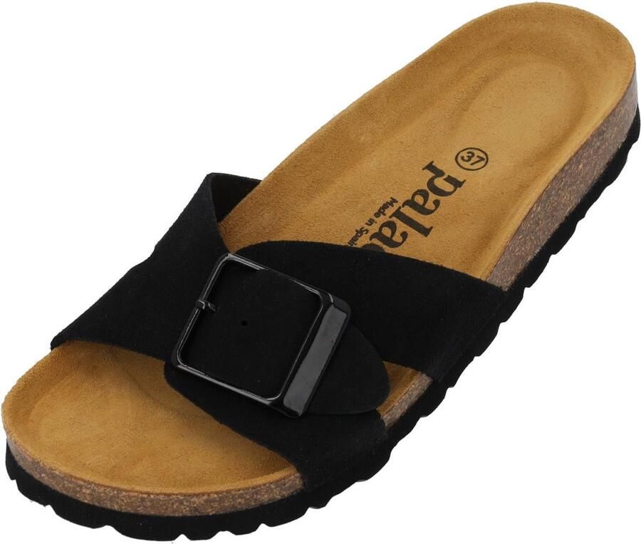 Vrouwen Leren Muiltjes met Siergesp Suede & Leercombinatie Bruin Gemaakt in Spanje