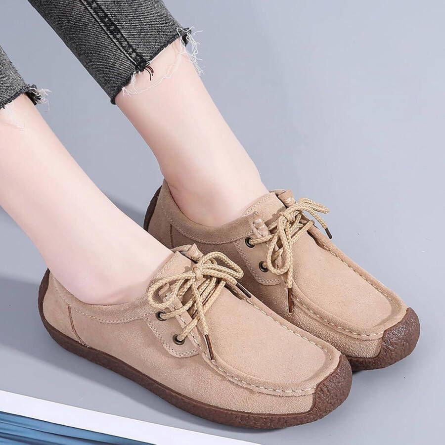 Vrouwen Loafers Mocassin Lace Up Flats Slip On Casual Schoenen van Faux Suede voor Dames met Comfortabele Pasvorm