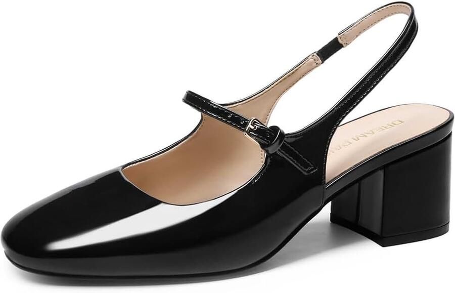 Vrouwen Mary Jane Lage Chunky Hakken Slingback Gesloten Vierkante Teen Jurk Schoenen Bruiloft Feest Werk Kantoor Pumps Schoenen Zwart-klopje