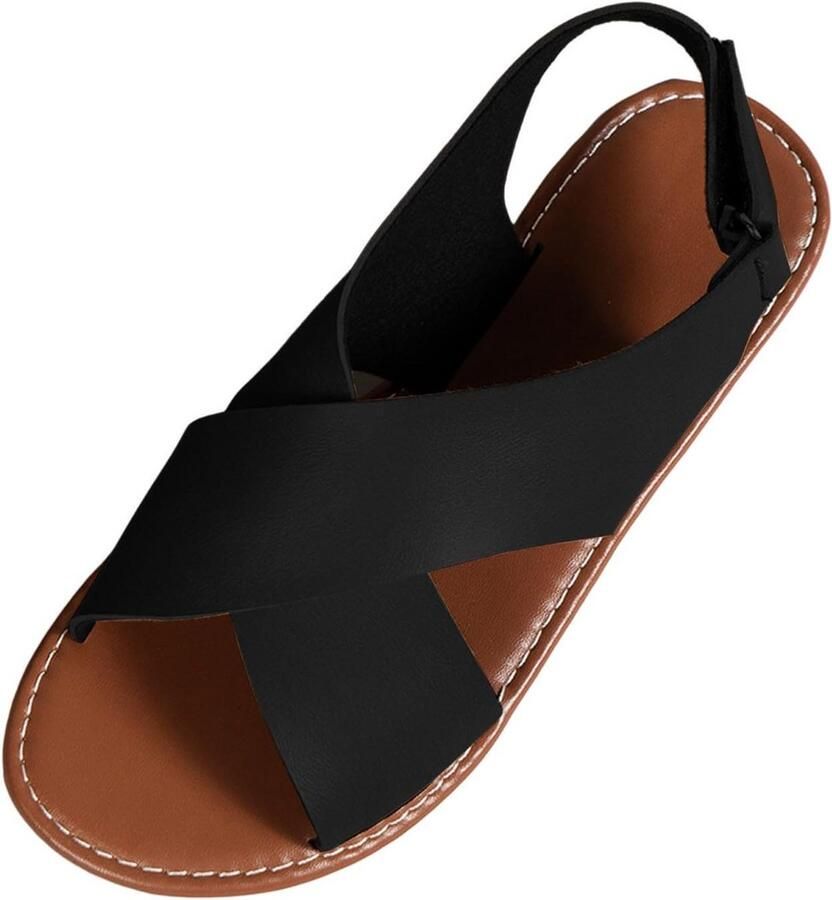 Vrouwen Plat Sandalen Slingback Vintage Cross Straps Zomer Strand Sandalen Open Teen Comfortabel voor Elke Dag