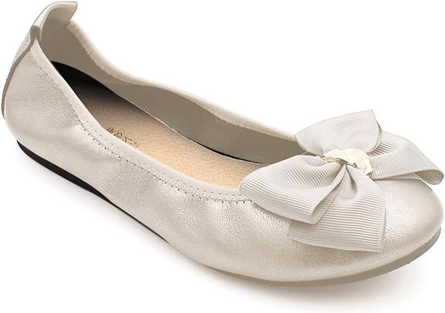 Vrouwen Platte Pumps Dames Dolly Dollie Ballet Ballerina Werk Smart Office Formele Comfort Boog Ronde Neus Slip On Flats Schoenen Beige