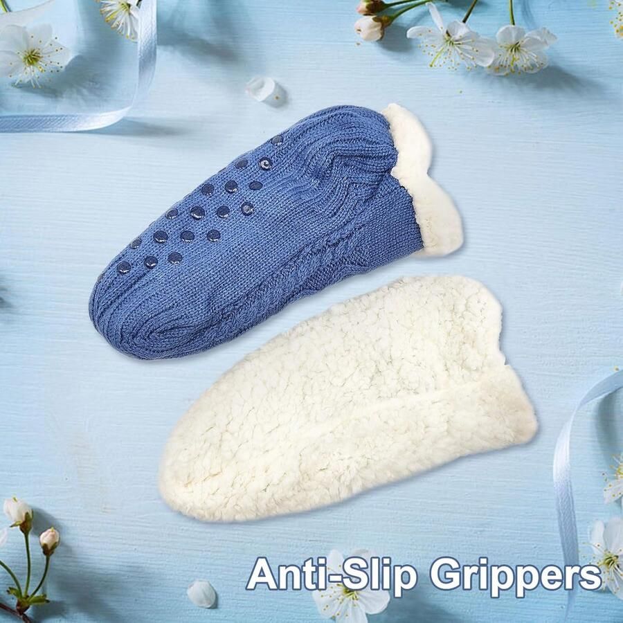 Slipper Sokken Slipper Pluizige Sokken voor nen Pluizige Sokken Antislip Gebreide Sokken 4-7 Blauw