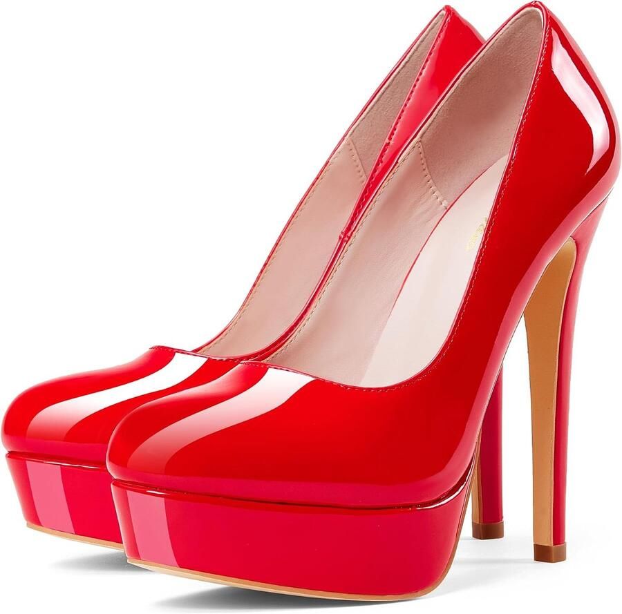 Vrouwen Stiletto Hoge Hakken Platform Patent 5 In Sexy Slip