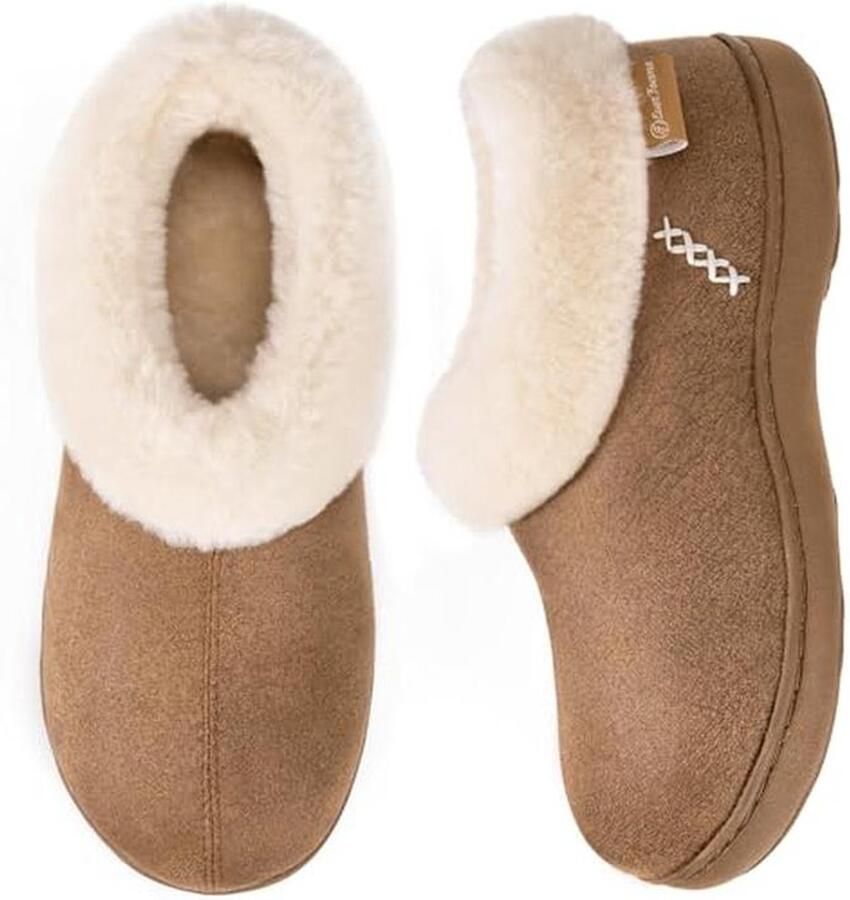 Vrouwen Suede Fuzzy Gevoerde Slippers met Memory Foam
