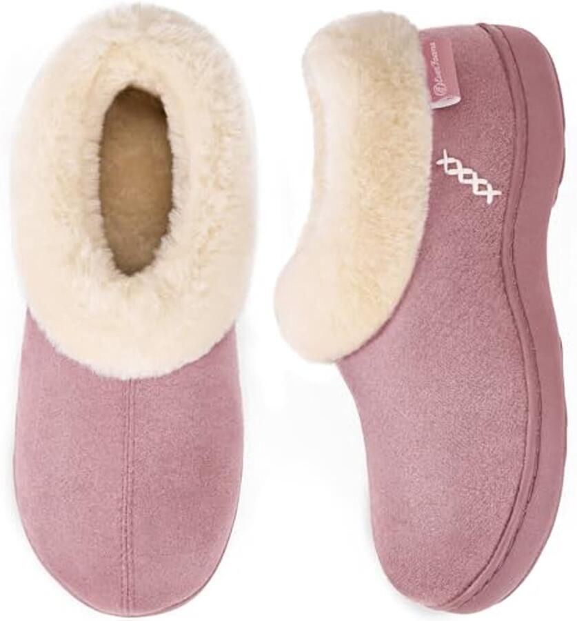 Vrouwen Suede Fuzzy Pluche Gevoerde Slippers met Memory Foam voor Ultiem Comfort