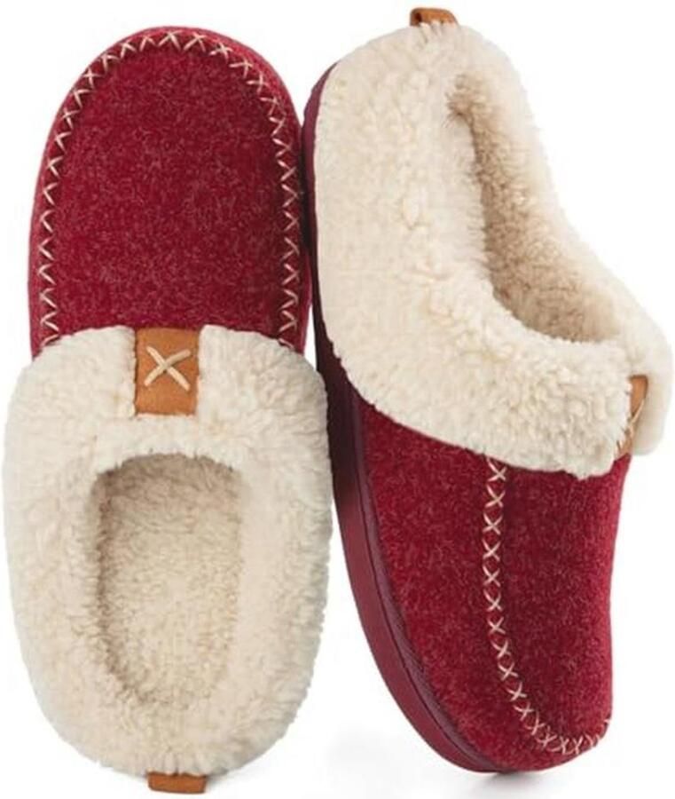 Vrouwen Synthetische Wollen Pantoffels met Geheugenschuim en Sherpa Voering Zachte Slip-On voor Binnen en Buiten