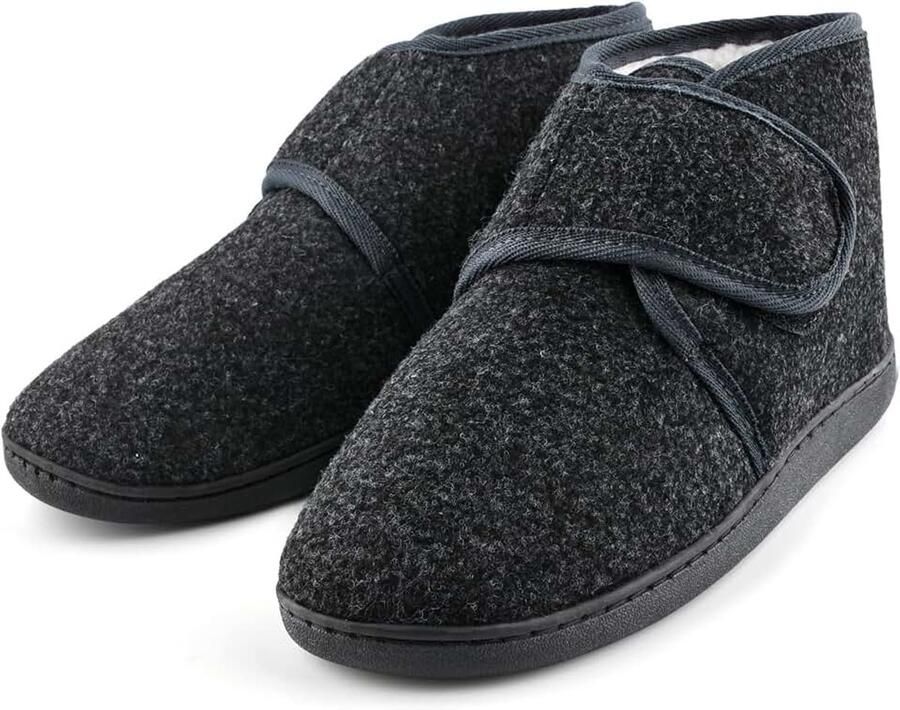 Vrouwen Verstelbare Haak & Loop House Laarzen Slippers Met Harige Memory Foam Warme Winter Schoenen Indoor Outdoor Diabetische Gezwollen Voeten Slippers Donkergrijs