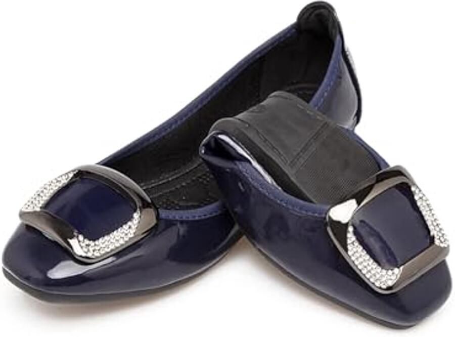 Vrouwen Vouwbare Leren Loafers met Buckle Draagbare Instap Schoenen