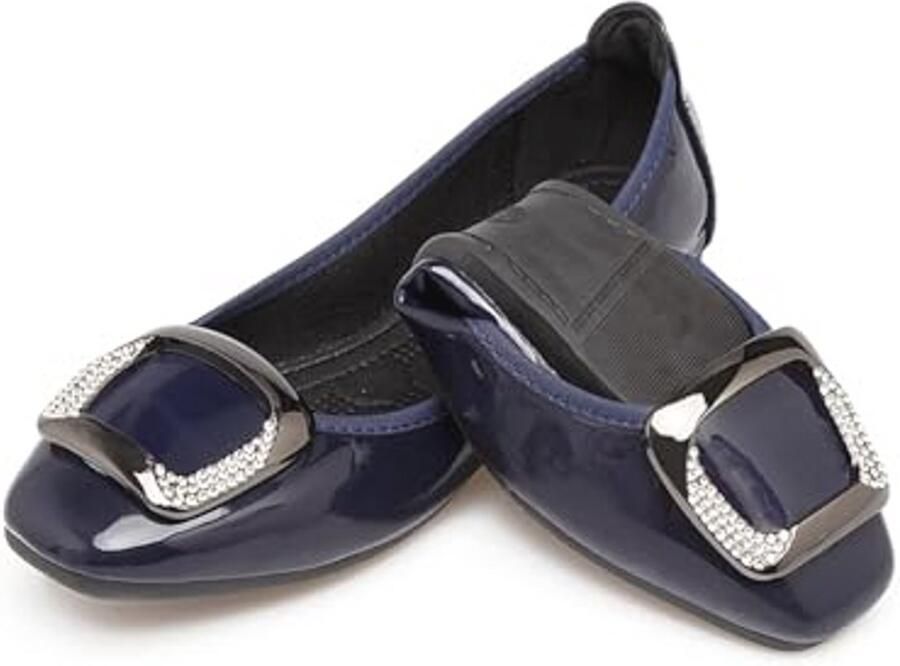 Vrouwen Vouwbare Leren Loafers met Buckle Draagbare Instap Schoenen