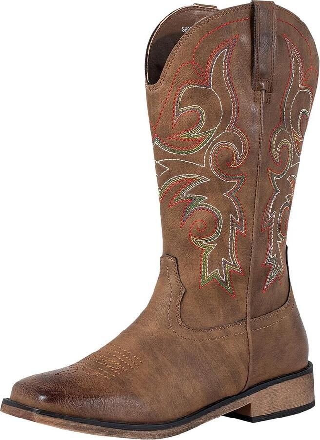 Vrouwen Western Cowgirl Cowboy Laarzen Bruin Vierkante Teen