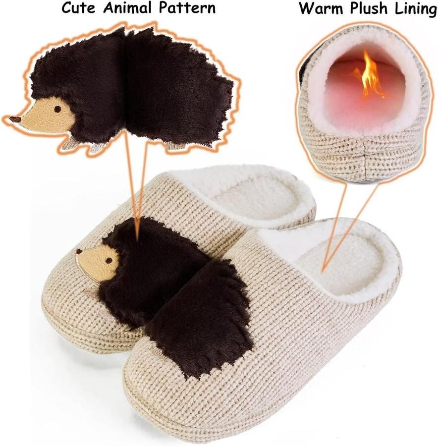 Vrouwen Winter Warm Pluche Huis Slippers Dier Print Cartoon Thuis Leuke Sliders