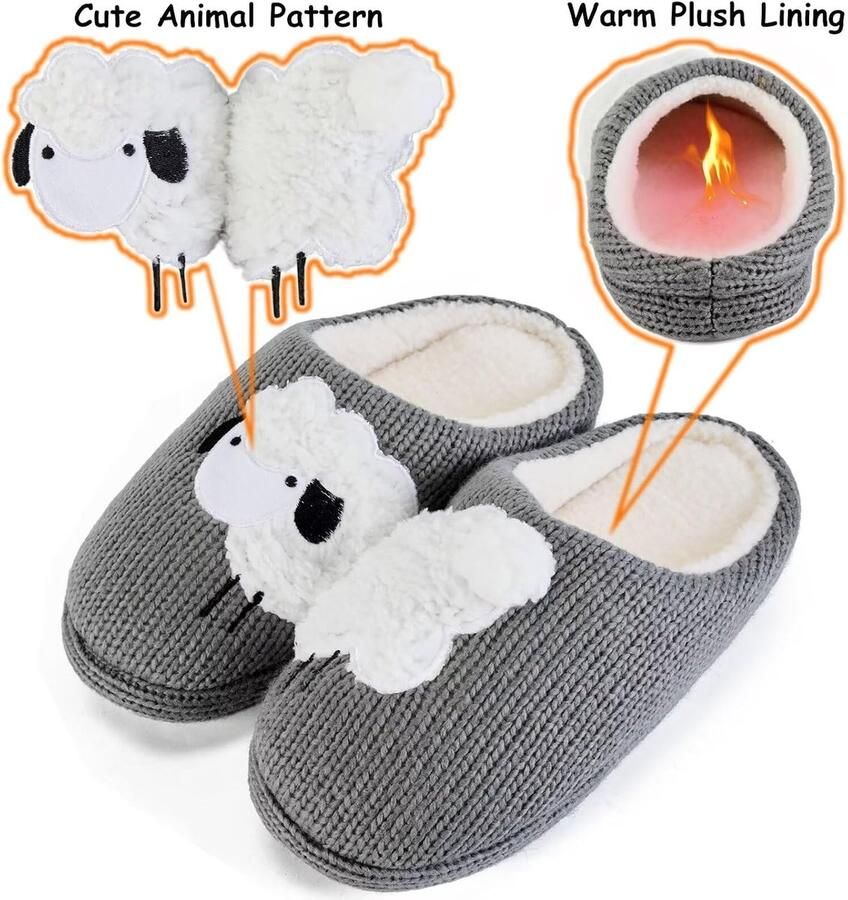 Vrouwen Winter Warm Pluche Huis Slippers Dier Print Cartoon Thuis Leuke Sliders