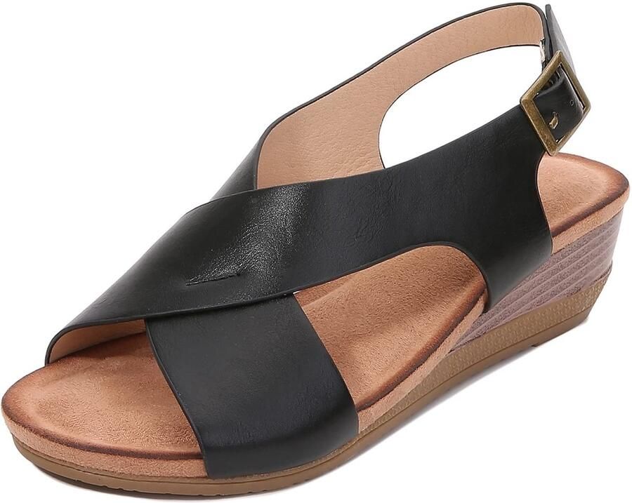 VT Goods Dames Schoenen Wedge Sandalen Casual Elegant Zwart Open Teen Platform Outdoor Geschikt voor Zomer Dames