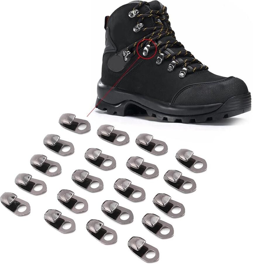 Allecto Kanten fittingen 20 stuks laars veterhaken Metalen reparatie kit Geschikt voor wandelschoenen Ideaal voor outdoor gebruik