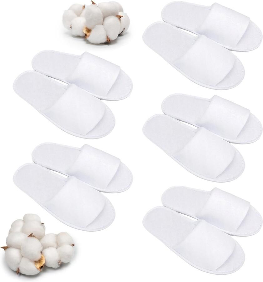 Dailygoods- Pantoffels Antislip Badstof Slippers 5 Paar Gastenslippers Wasbare Pantoffels Voor Thuis Feest Reizen Wit Badslippers