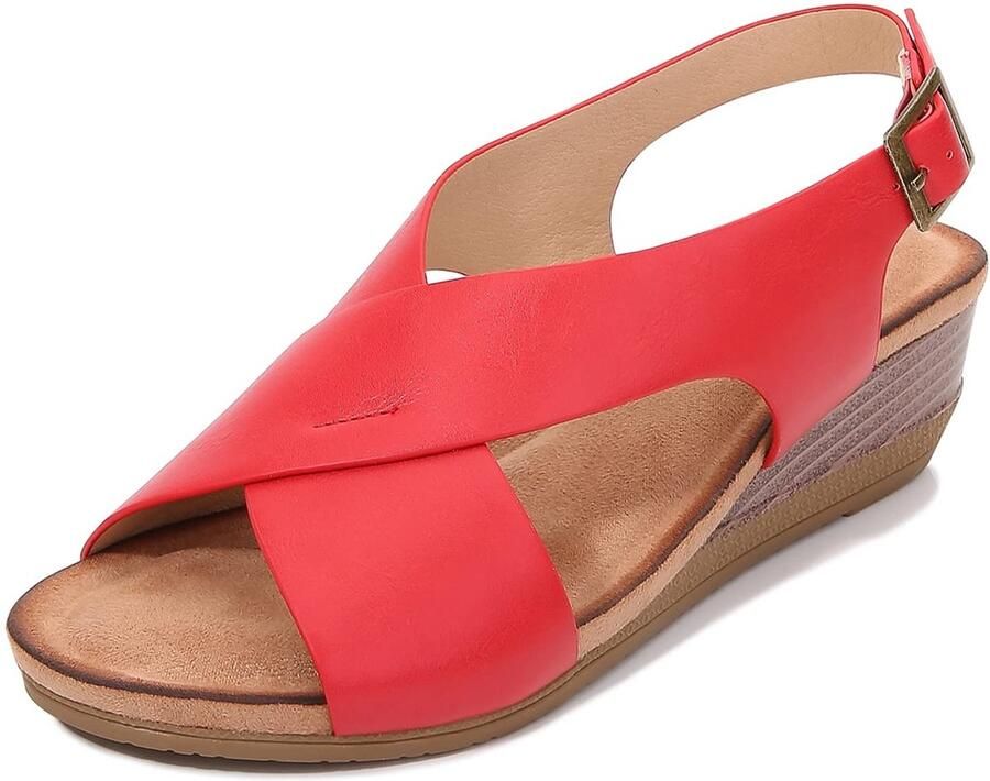 Vt s Dames Sandalen Zomerse Sleehak Rood Casual en Elegante Sandalen Perfect voor Outdoor Activiteiten Ideaal voor de Zomer