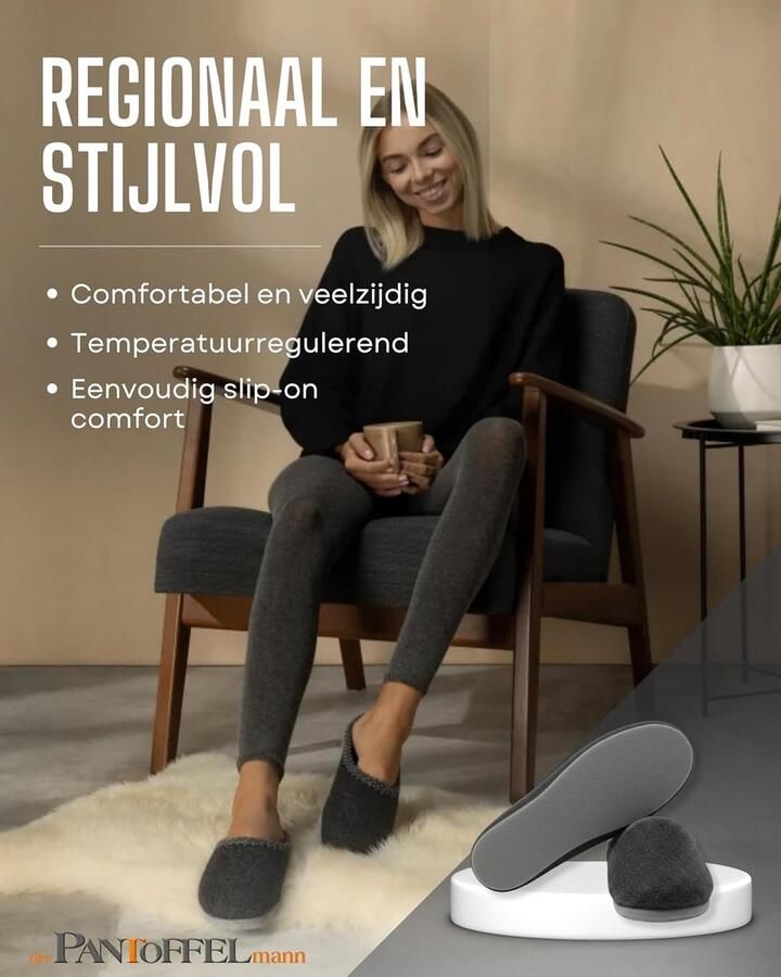 Walk vilten pantoffels met vilten zool antraciet I Comfortabele pantoffels & in versch. Maten I Warme ade de sloffen vilt I s- & herenpantoffels met vilten zool
