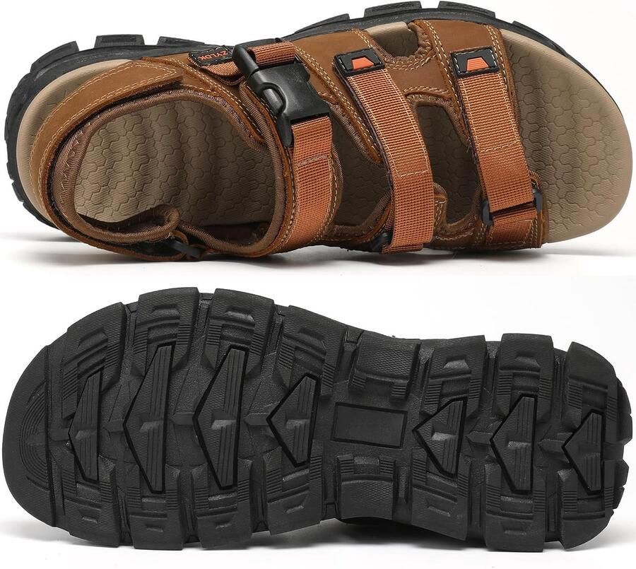 Wandelsandalen Geel 43 EU Leren Sandaal met Verstelbare Riem Voor Heren