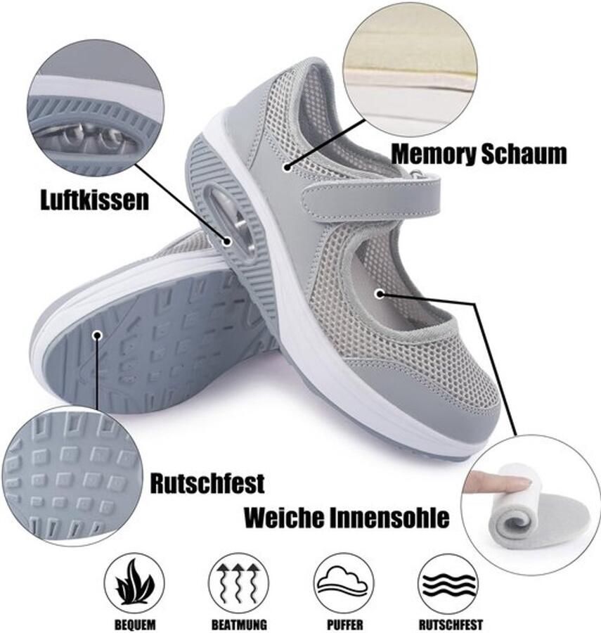 Wandelschoenen Dames Ademend Klittenbandsluiting Licht Traagschuim Luchtkussen Verbetering Voetproblemen Sneakers