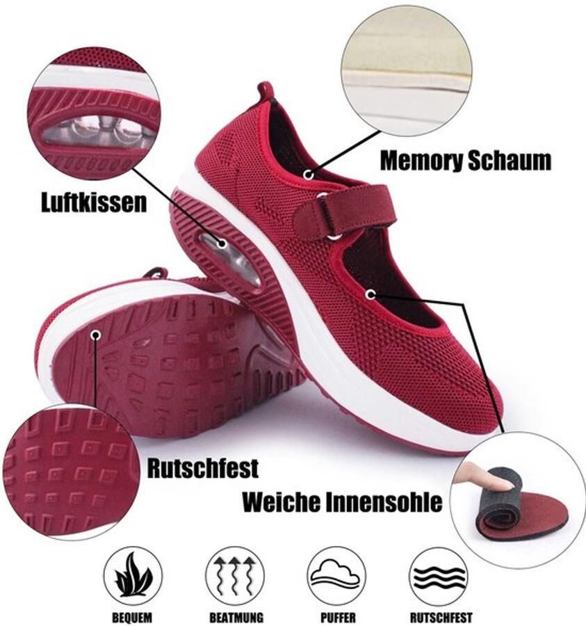 Wandelschoenen Dames Ademend Klittenbandsluiting Licht Traagschuim Luchtkussen Voor Platvoeten EU Sneakers