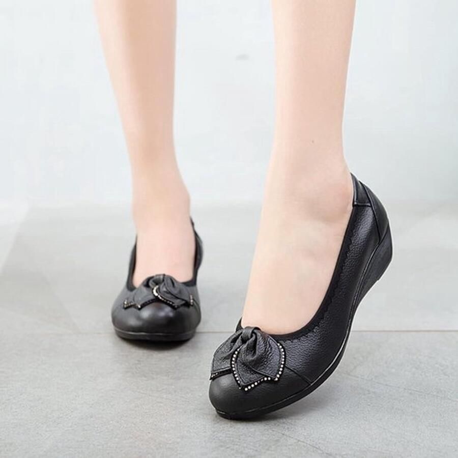 Wandelschoenen Dames Comfortabel Zwart Platte Loafer Casual Zachte Lederen Geschikt voor Wandelen Lage Wedge Heel Vrouwen