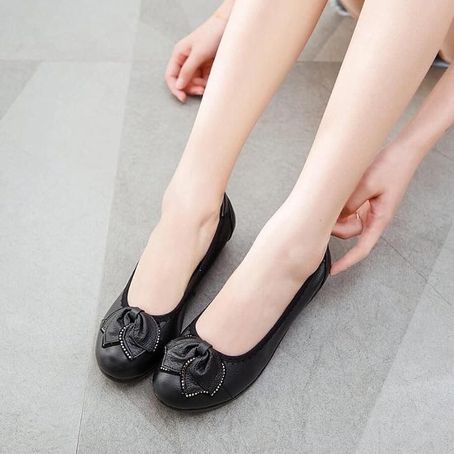 Wandelschoenen Dames Comfortabel Zwart Platte Loafer Casual Zachte Lederen Geschikt voor Wandelen Lage Wedge Heel Vrouwen - Foto 1